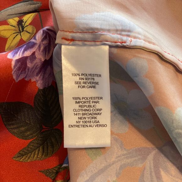 ELIE Tahari Satin Button Top Womens XL Rust Tropical Floral Sleeveless Shell - Picture 5 of 7